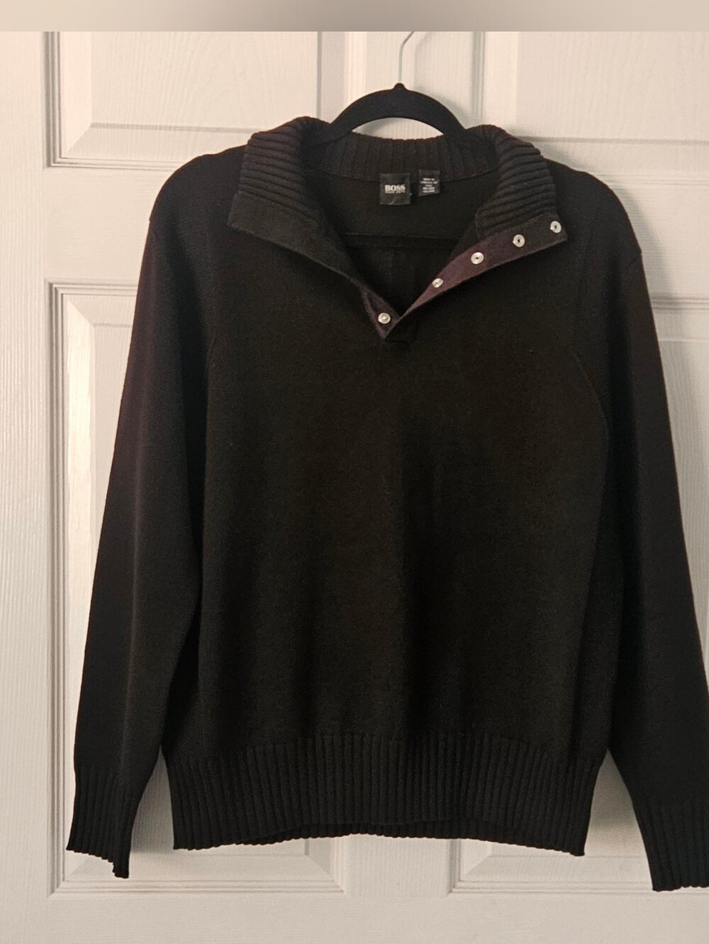 Hugo Boss 100% Wool Knit Sweater Italy Brown 1/4 Snap Mens Quiet Luxury Preppy M